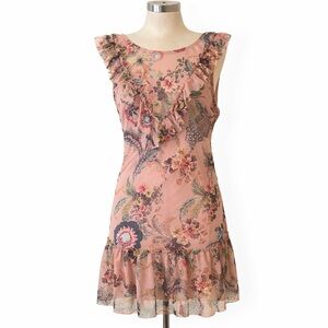 Floral Ruffle Pink Dress in Pink XS EUC